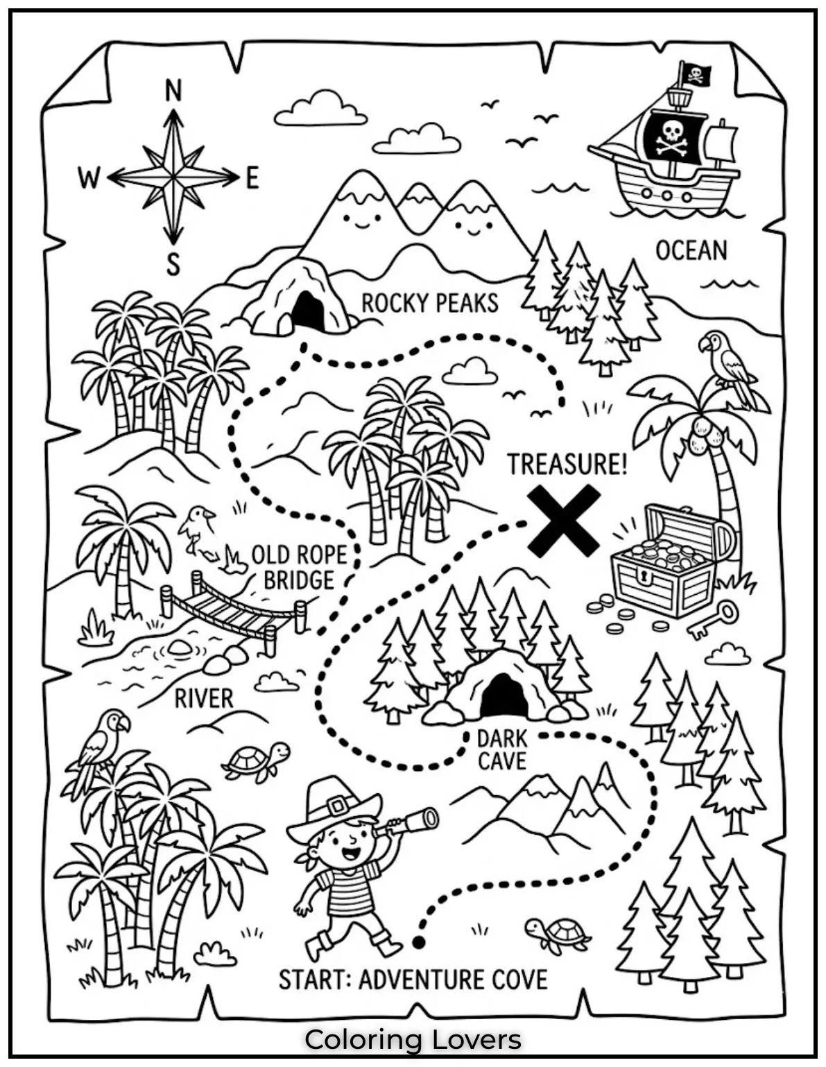 An adventurous Wednesday coloring page with maps helps kids enjoy storytelling and creative exploration.