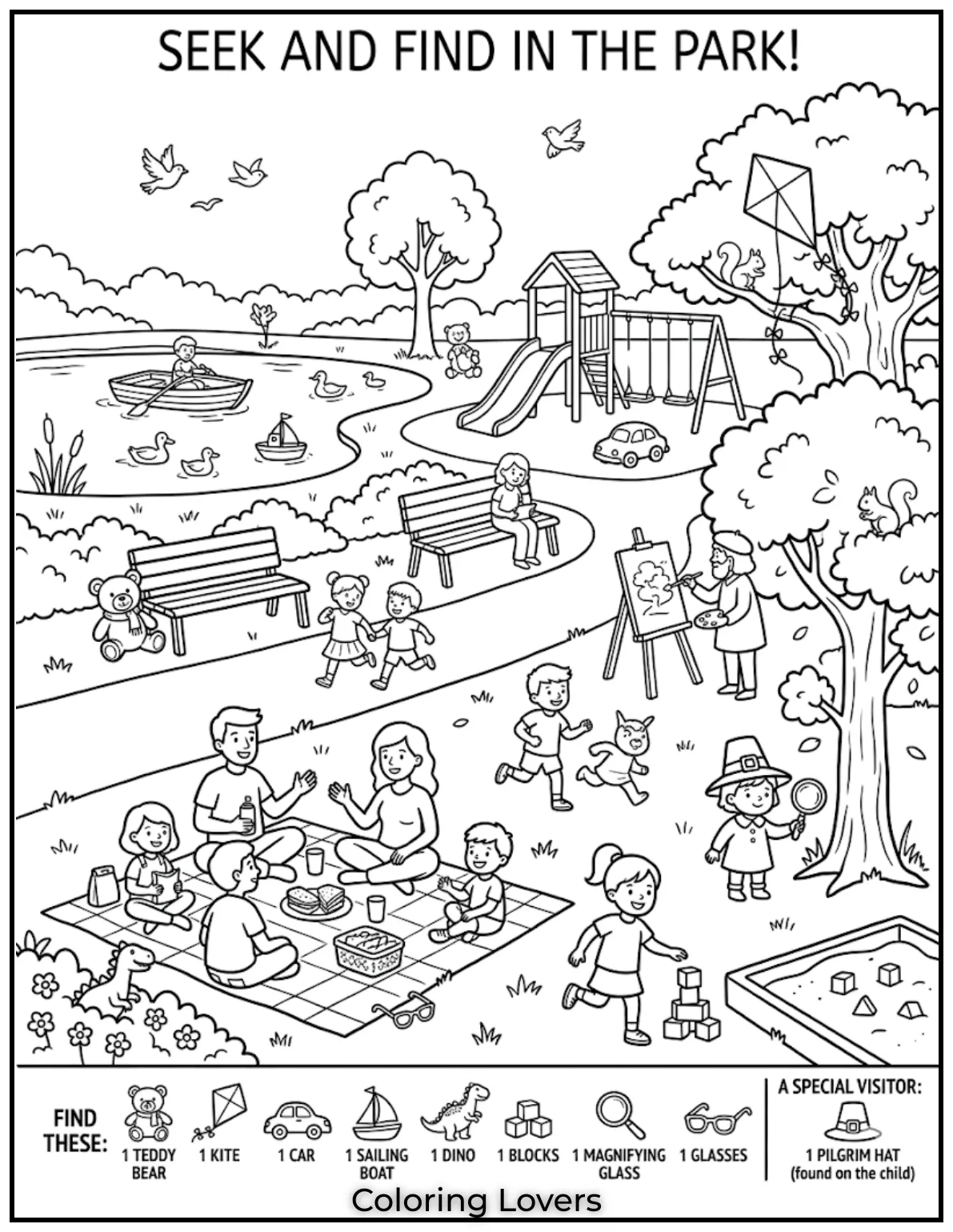 This Wednesday coloring page improves focus by letting kids find hidden items while coloring carefully.