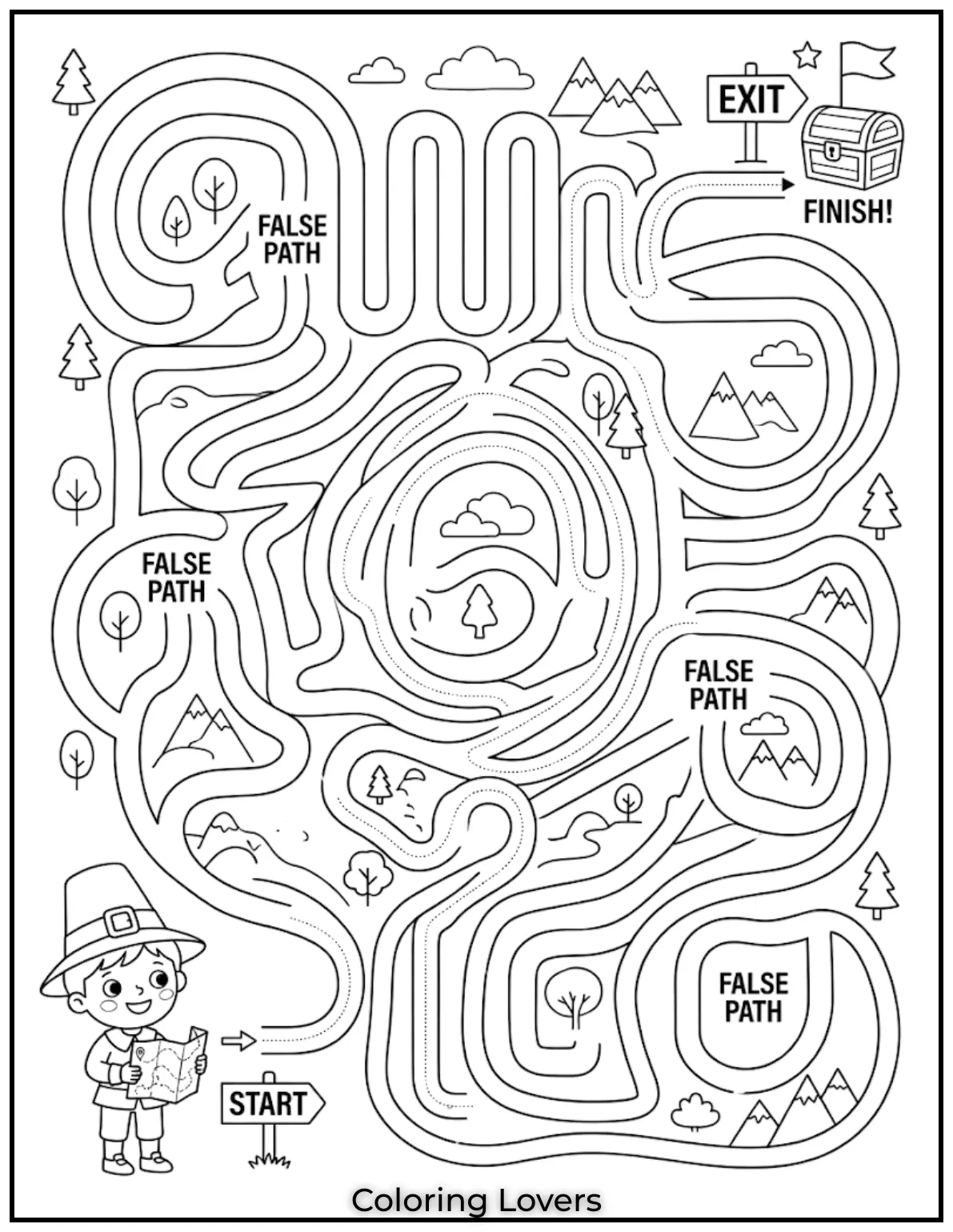 A maze based Wednesday coloring page challenges kids to think while enjoying fun coloring time.