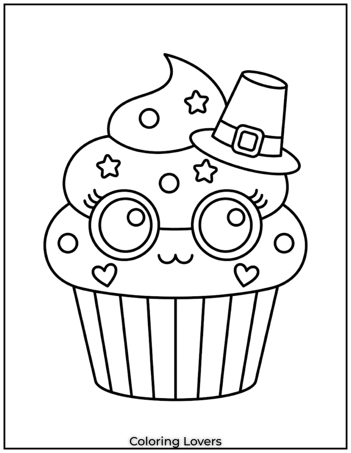 Beginner Cupcake EyesEasy cupcakes feature giant kawaii eyes. Children enjoy simple coloring pages with cheerful dessert smiling characters everywhere today.