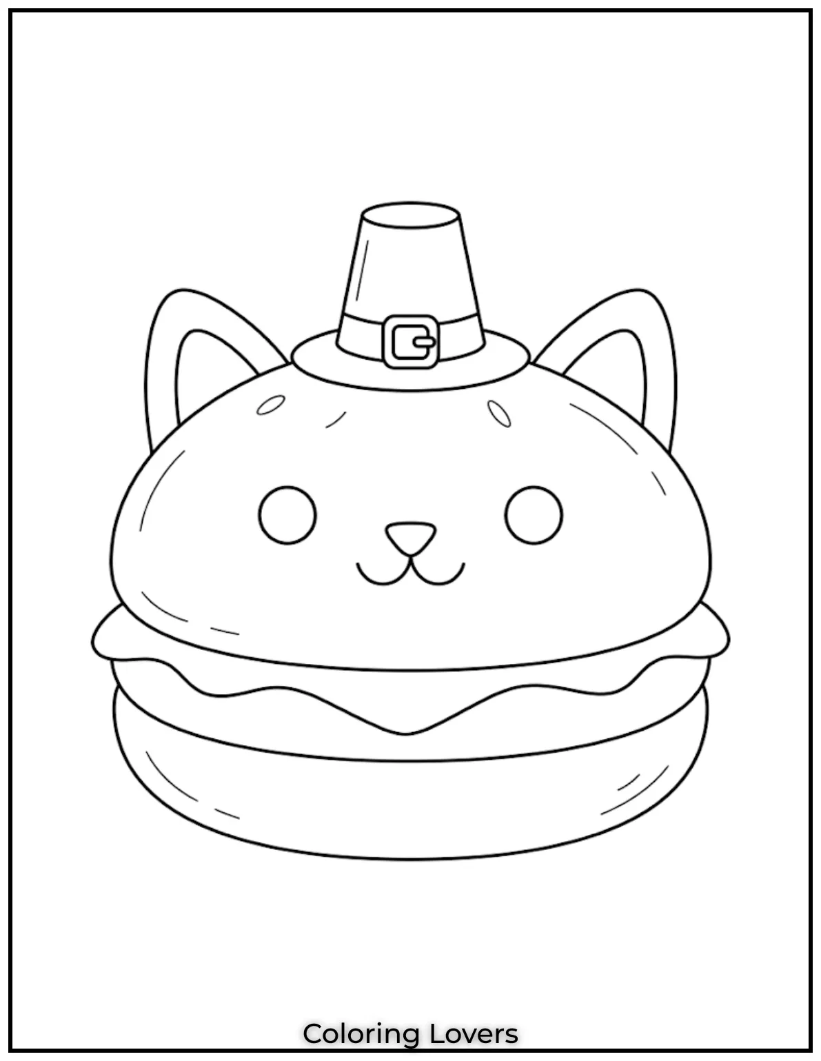 A cute burger bun has cat face making preschool kids enjoy simple funny coloring design