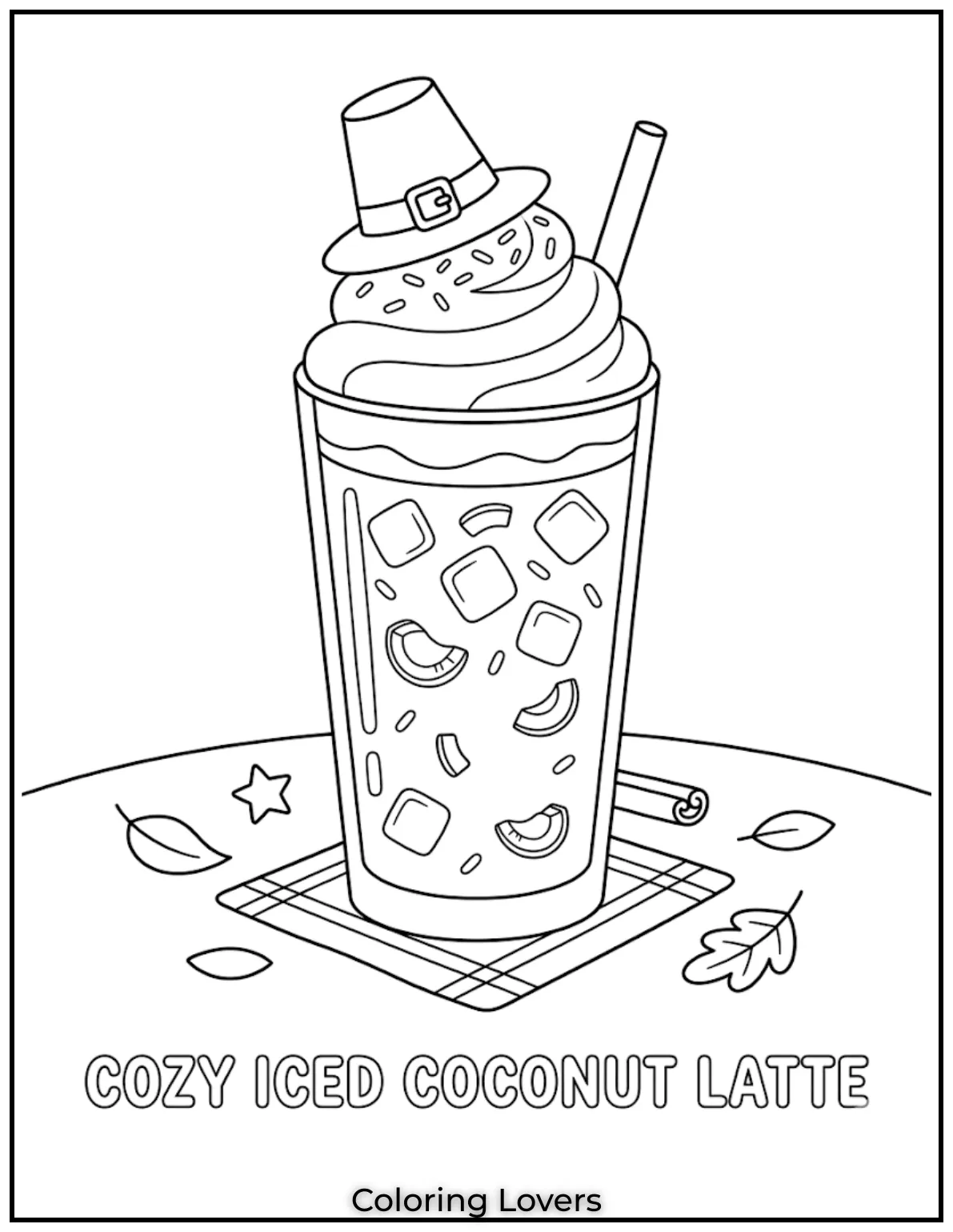 Coconut Latte ChillCold coconut latte topped with whipped cream creating cozy relaxing drink coloring experience for kids