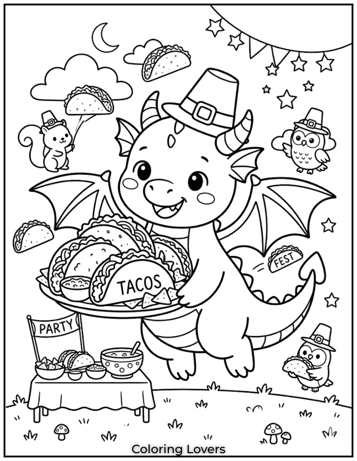 Dragon Taco Party Coloring Pages 1