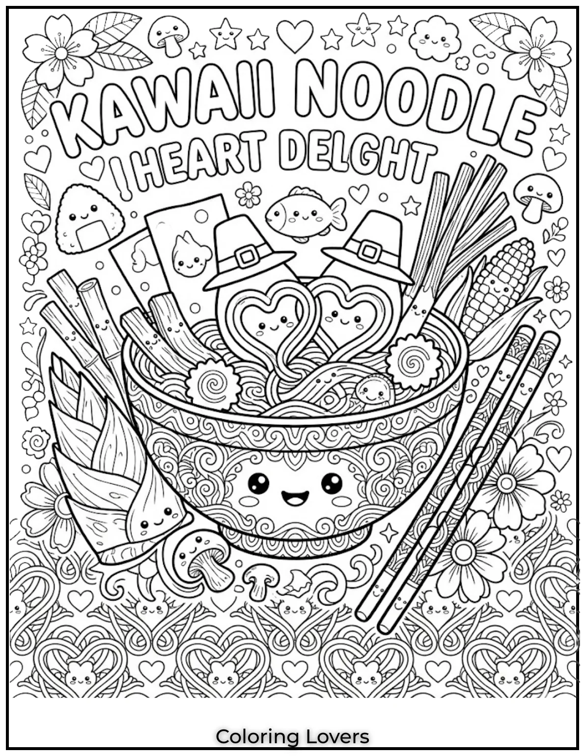 Heart Noodle TwistsFunny noodles twist into lovely hearts. Creative coloring pages feel calming, unique, cheerful, and wonderfully entertaining today.