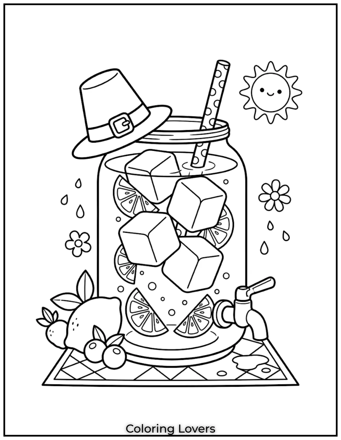 Ice Lemon JarBig lemonade jar packed with square ice cubes and topped with fresh lemon slice decoration