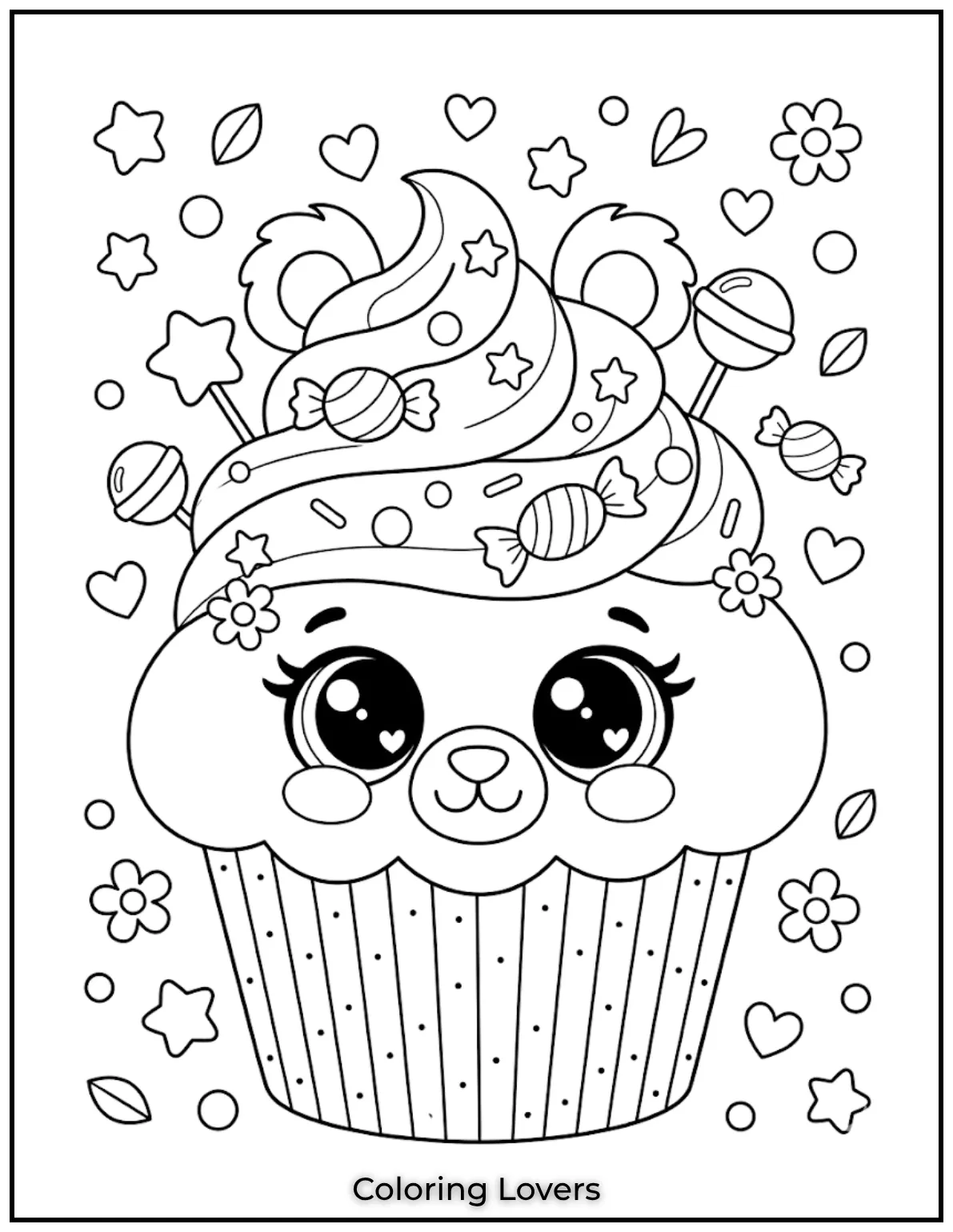 Surprising Cupcake Coloring Pages 10 Animal cupcake coloring page shows cupcake designed like cute animals with simple shapes.