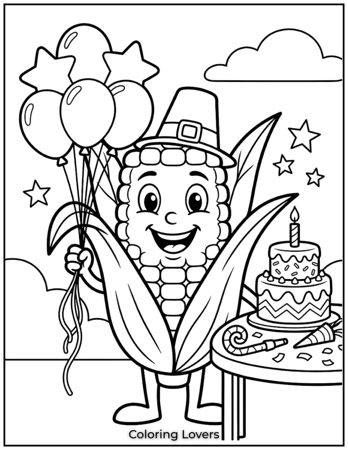 Fall in Love with These Adorable Corn Coloring Pages 19 Birthday Corn Coloring Page