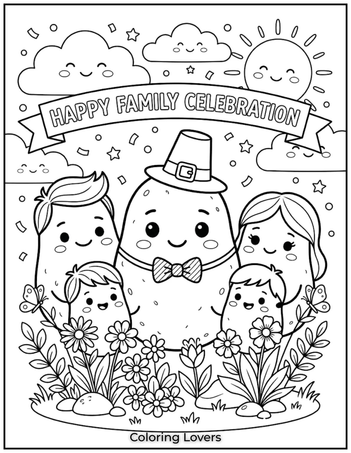 Free Potato Coloring Pages | The Cutest Printables for All 13 Color Potato wearing a tiny bow tie, looking cute, cheerful, stylish, and ready for every happy celebration today.