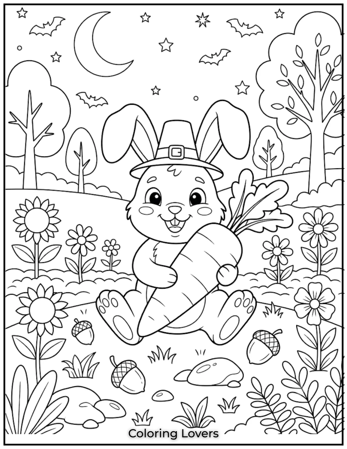 Carrot Coloring Pages That Kids Absolutely Love to Print 15 This carrot coloring page shows a happy bunny holding a large carrot with pride.