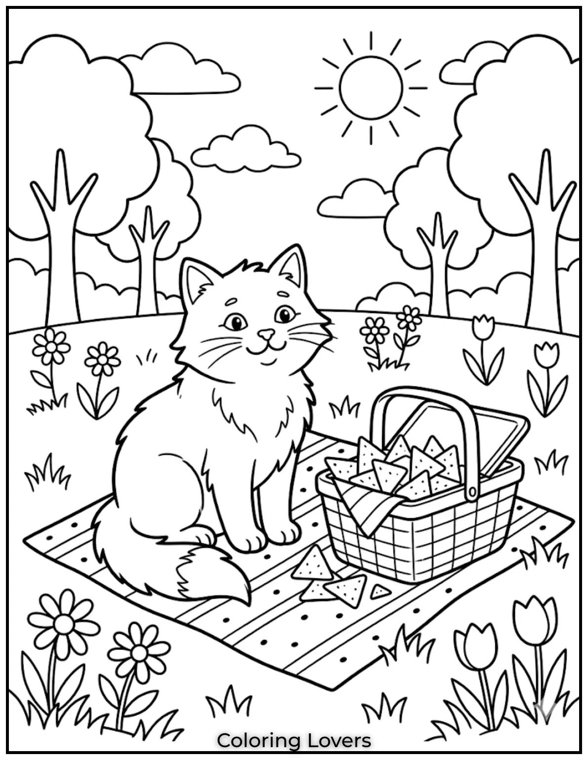 Cat Picnic Nachos Coloring Pages