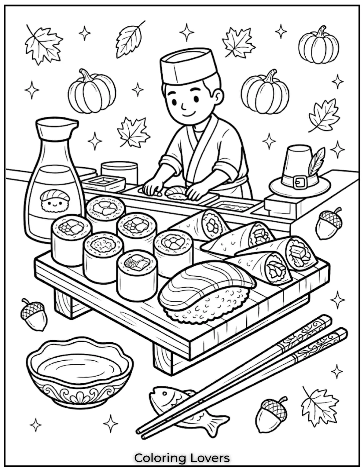 Cute Sushi Coloring Pages All Will Absolutely Love 28 This chef sushi coloring page celebrates sushi preparation while inspiring creative storytelling through artwork.