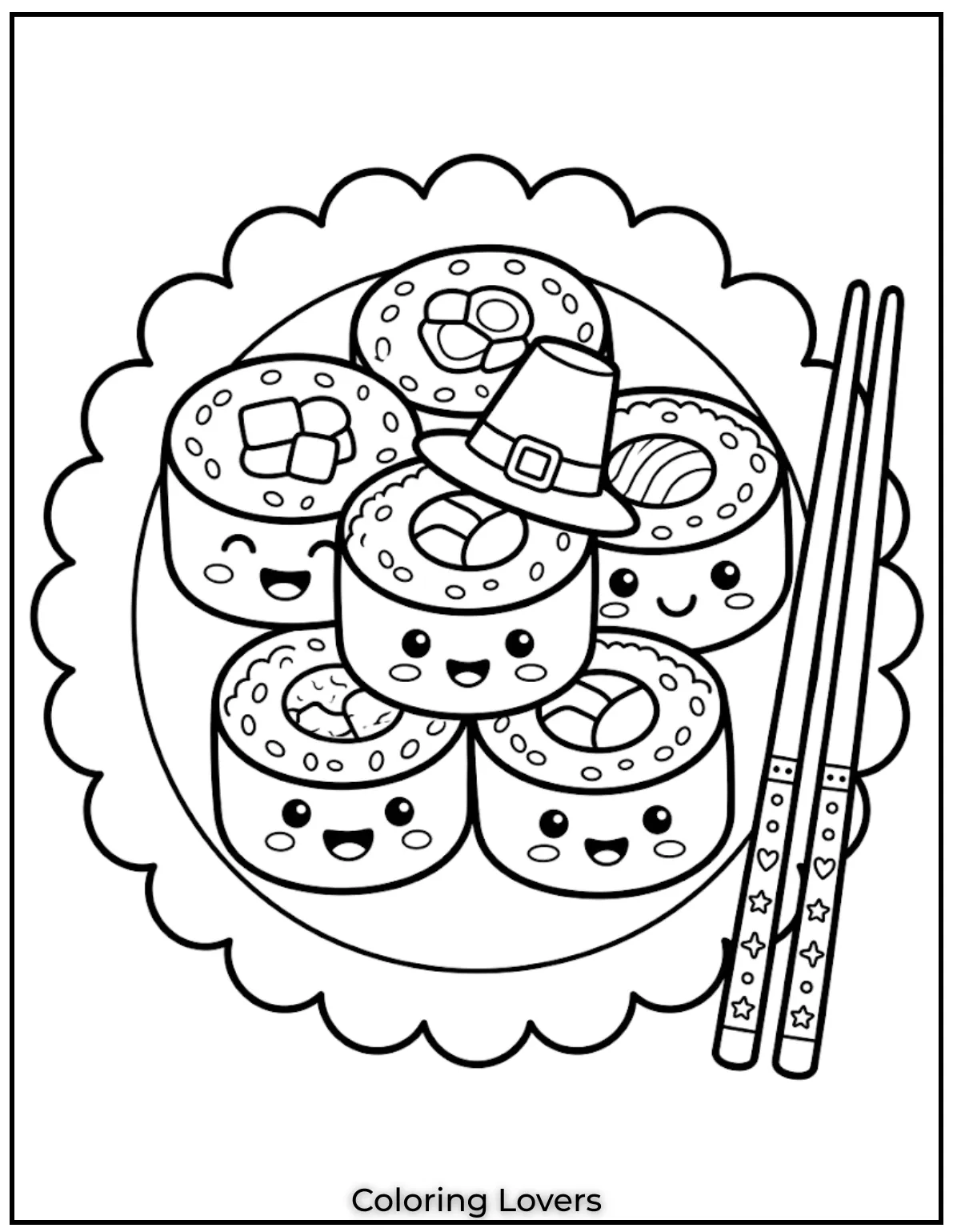 Cute Sushi Coloring Pages All Will Absolutely Love 14 This chopsticks sushi coloring page combines traditional dining elements with enjoyable coloring activities .