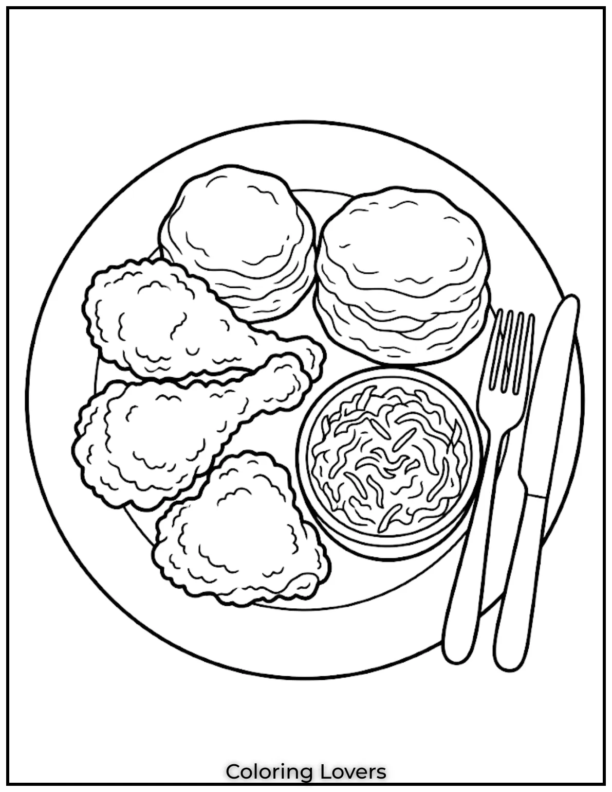Fried Chicken Coloring Pages That Kids Absolutely Love! 18 Maryland fried chicken coloring pages show southern plate with gravy biscuits coleslaw and simple sides