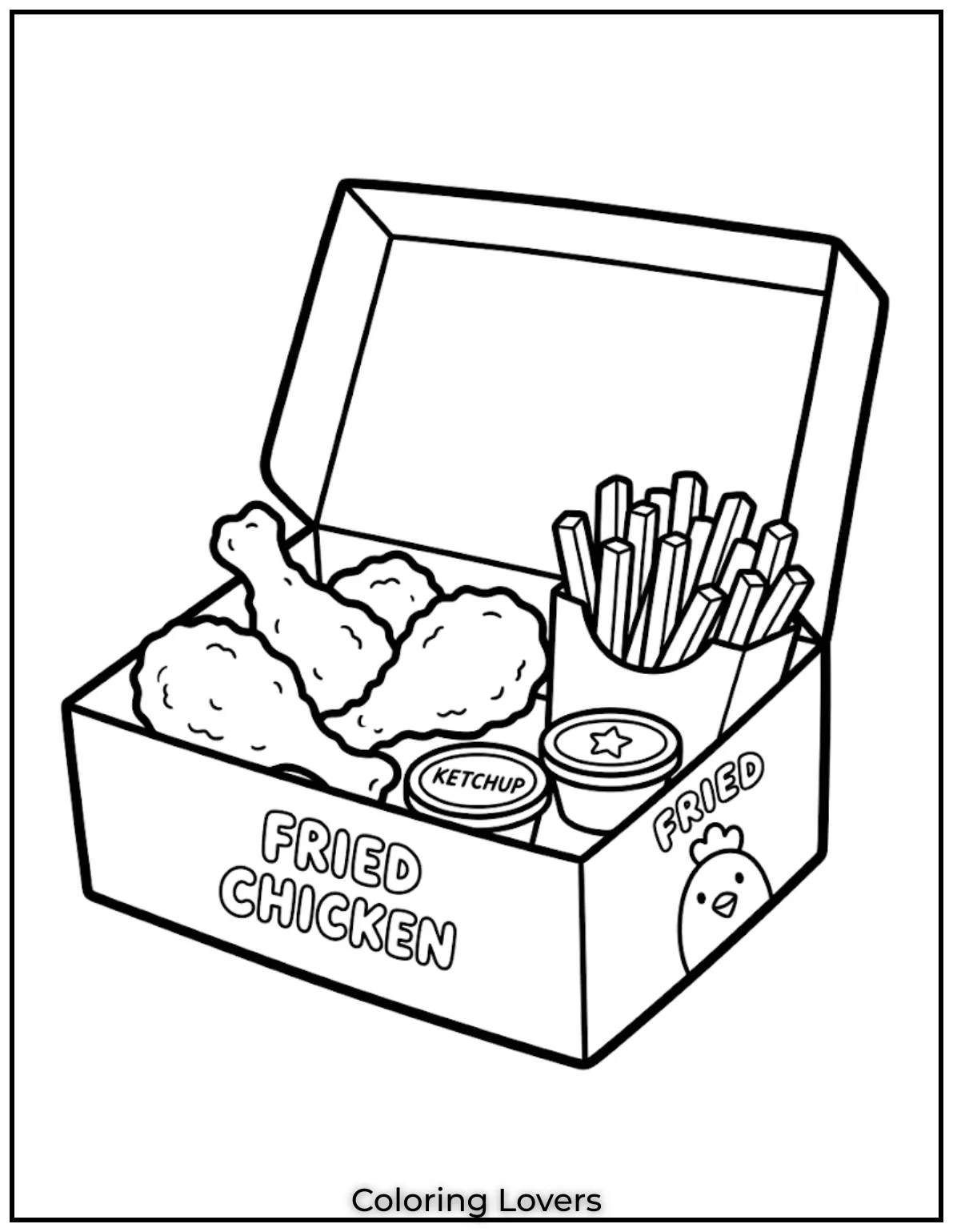 Fried Chicken Coloring Pages That Kids Absolutely Love! 15 Crown fried chicken combo coloring pages show takeaway box with chicken fries sauces and drinks