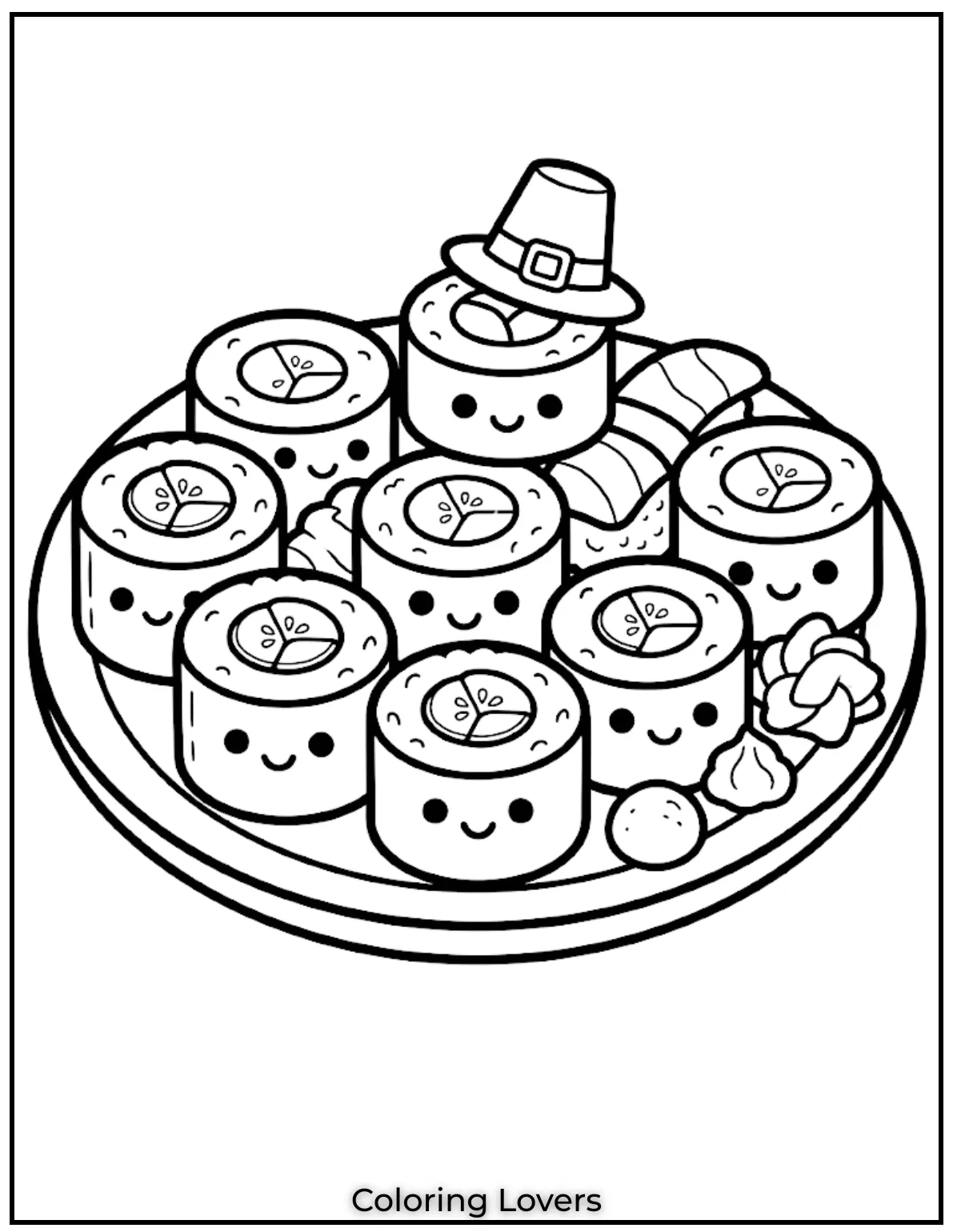 Cute Sushi Coloring Pages All Will Absolutely Love 12 A cucumber sushi coloring page highlights fresh ingredients while encouraging artistic expression .