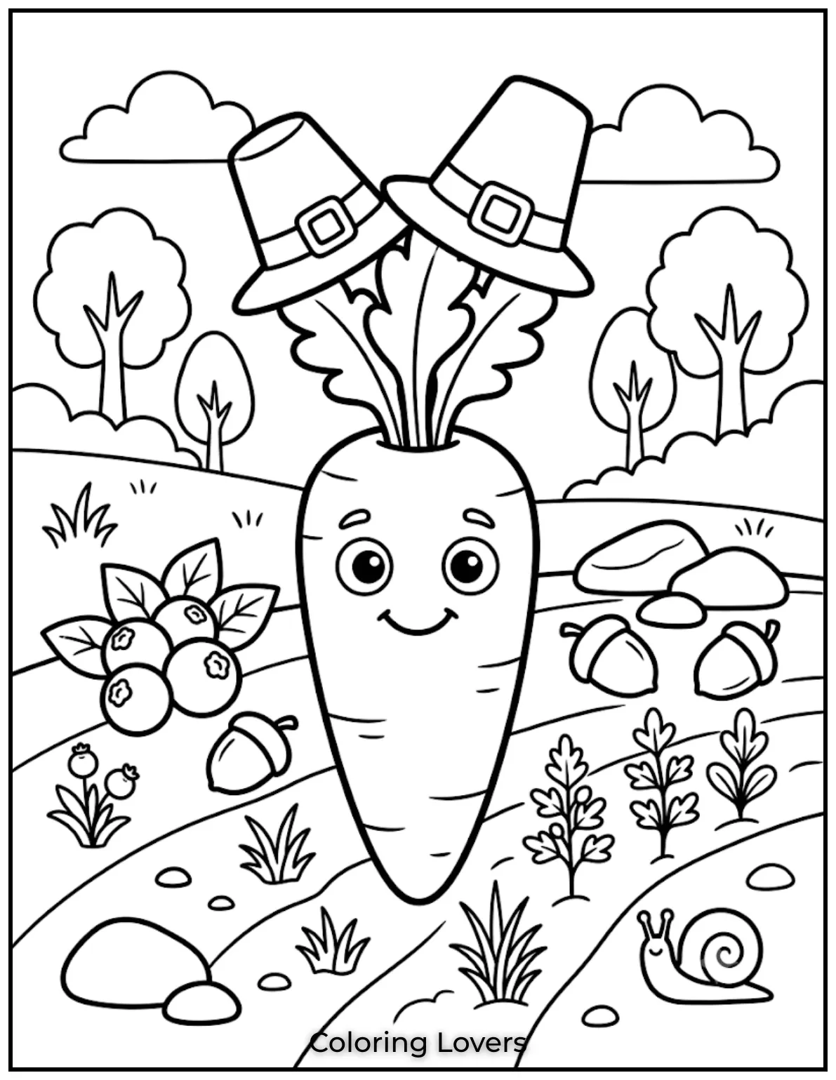 Carrot Coloring Pages That Kids Absolutely Love to Print 5 This carrot coloring page includes a cute carrot friend with simple details and expressions.