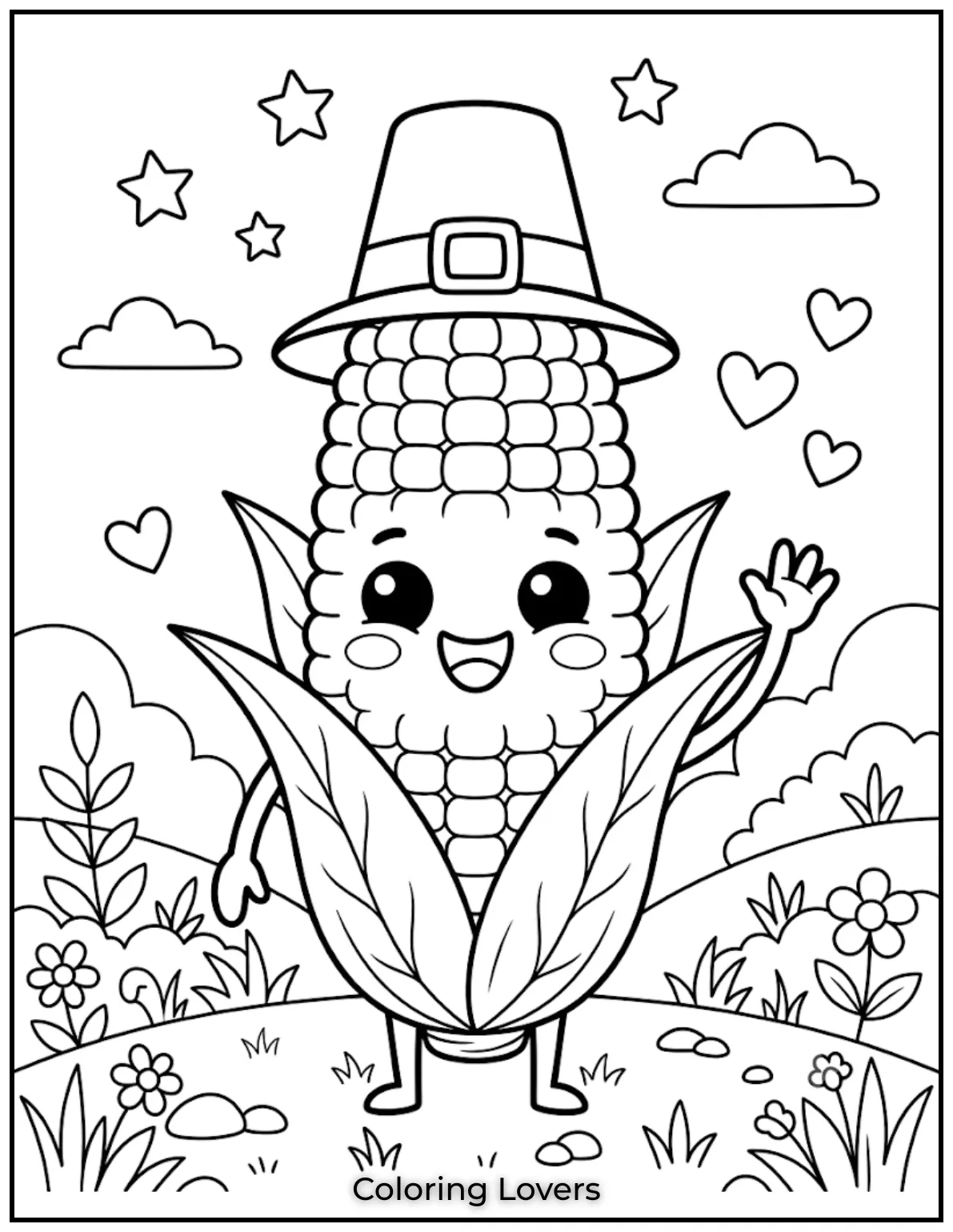 Fall in Love with These Adorable Corn Coloring Pages 4 This adorable corn coloring page features happy expressions, thick lines, and large spaces perfect for little hands today.