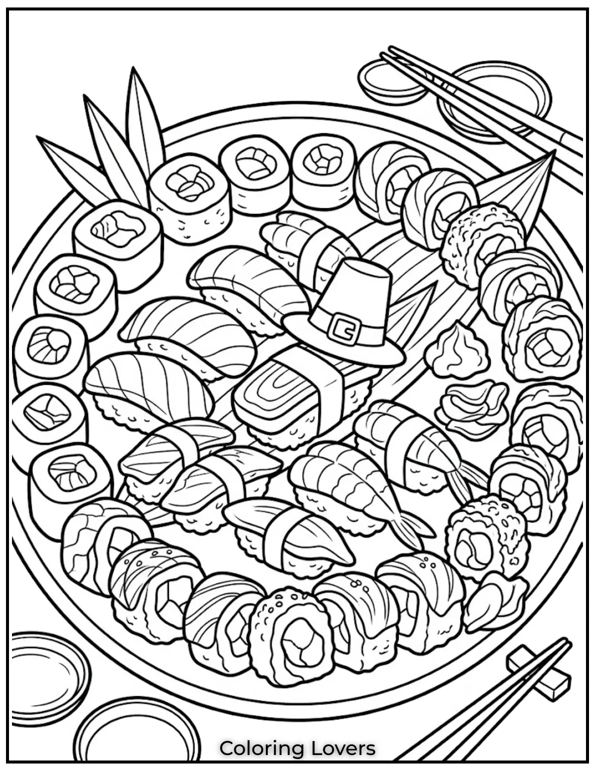 Cute Sushi Coloring Pages All Will Absolutely Love 17 A deluxe sushi coloring page presents elegant arrangements that inspire coloring enjoyment.