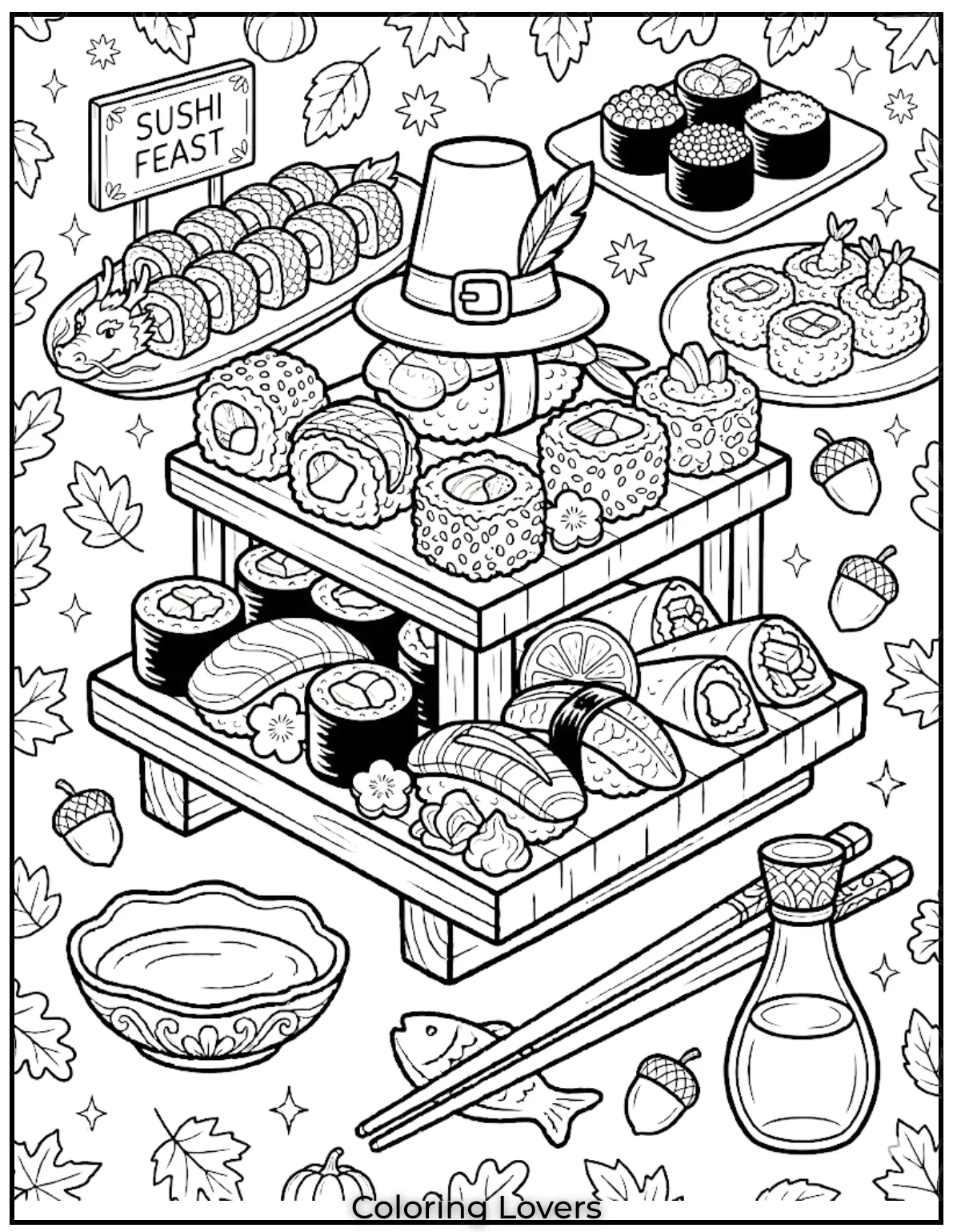 Cute Sushi Coloring Pages All Will Absolutely Love 31 A feast sushi coloring page offers many exciting elements for extended coloring adventures.