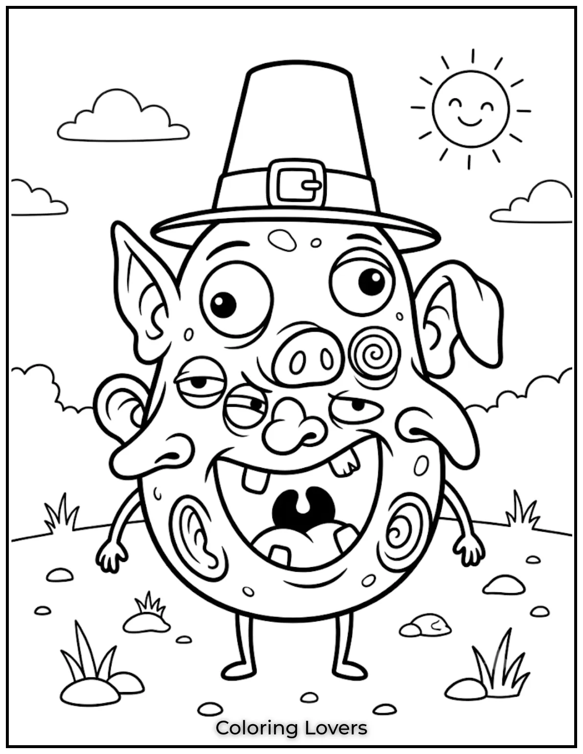 Free Potato Coloring Pages | The Cutest Printables for All 4 Create Potato with silly eyes, ears, and nose arranged differently for a fun coloring page full of laughter.