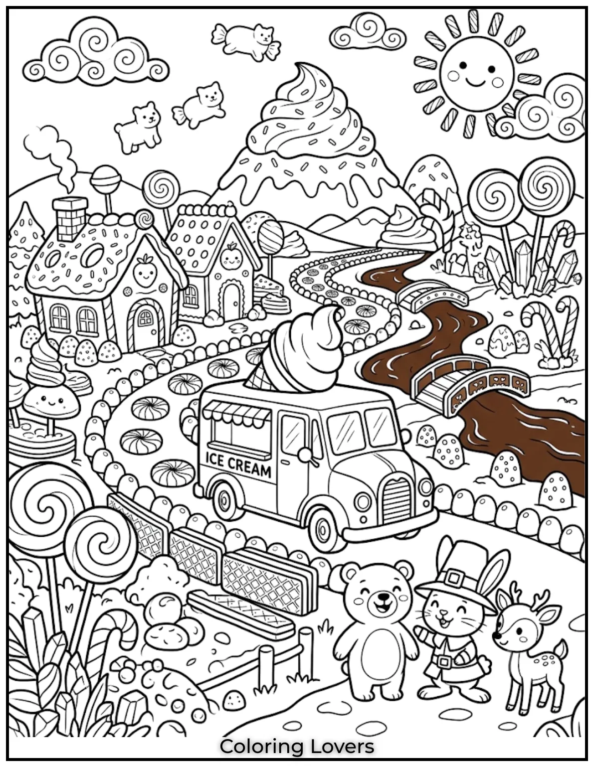 Ice Cream Coloring Pages: Sweet & Magical Fun 11 An adventurous ice-cream truck travels through sweet lands filled with surprises and magical fun.