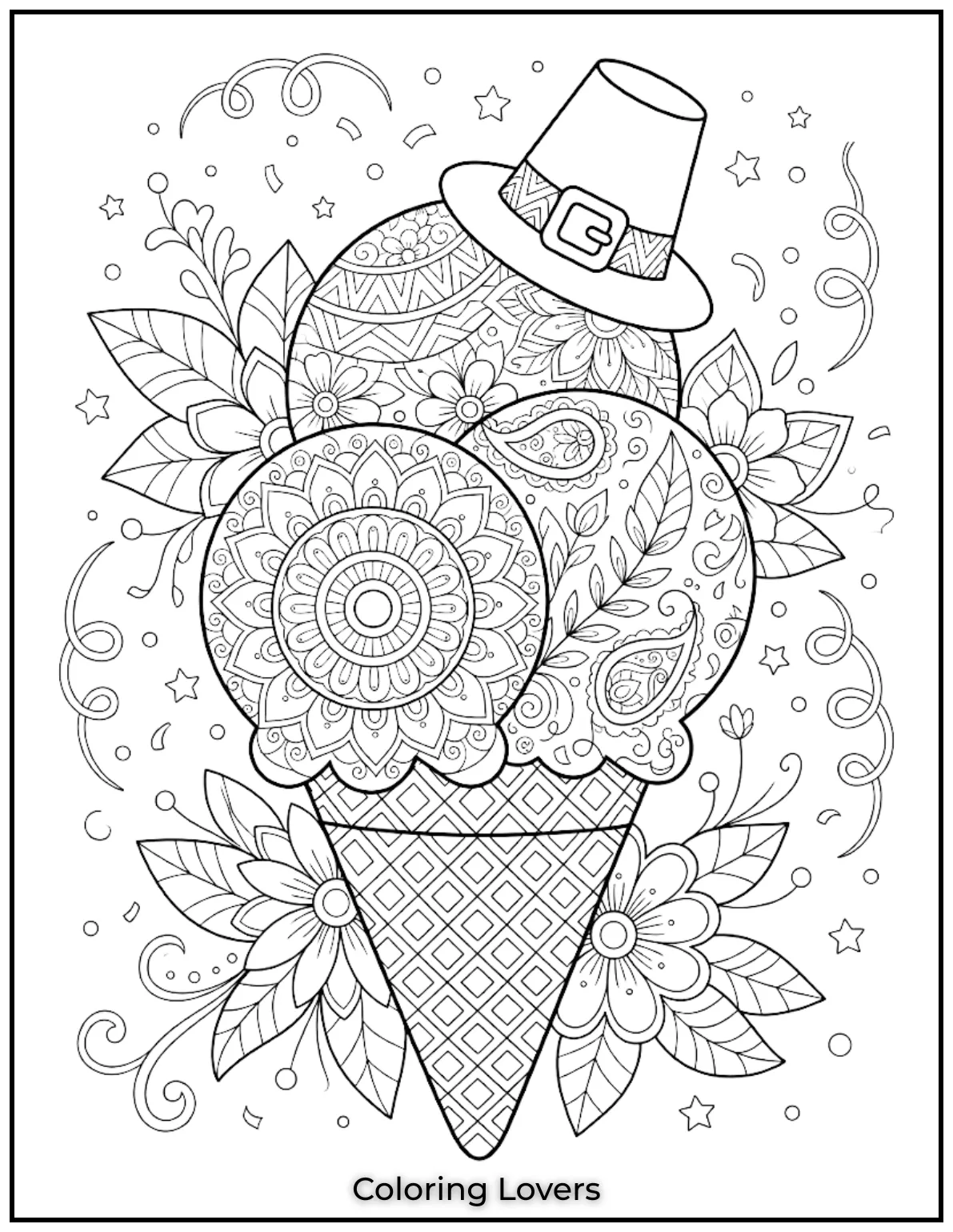 Ice Cream Coloring Pages: Sweet & Magical Fun 15 Detailed ice-cream mandalas offer relaxing patterns that help adults enjoy creative coloring sessions.