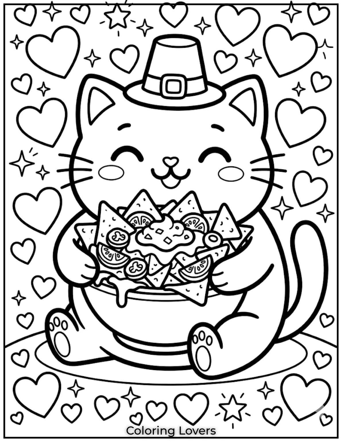 Kawaii Cat Nachos Coloring Pages