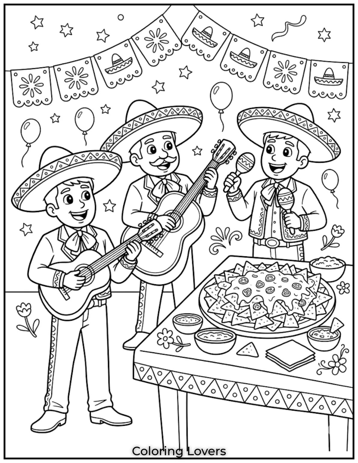 Mariachi Band Nachos Coloring Pages