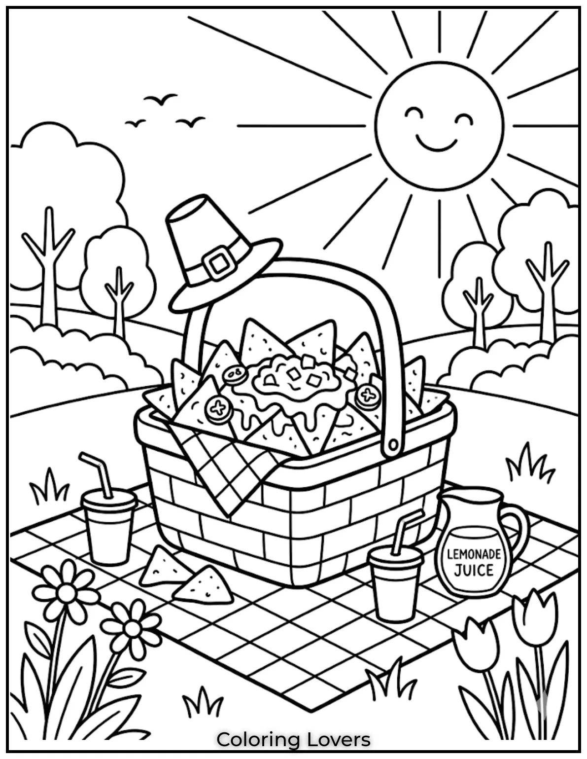Picnic Nachos Coloring Pages Scene