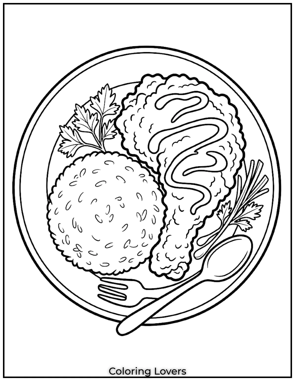 Fried Chicken Coloring Pages That Kids Absolutely Love! 17 Crown fried chicken rice coloring pages show chicken served over rice with sauce drizzle toppings