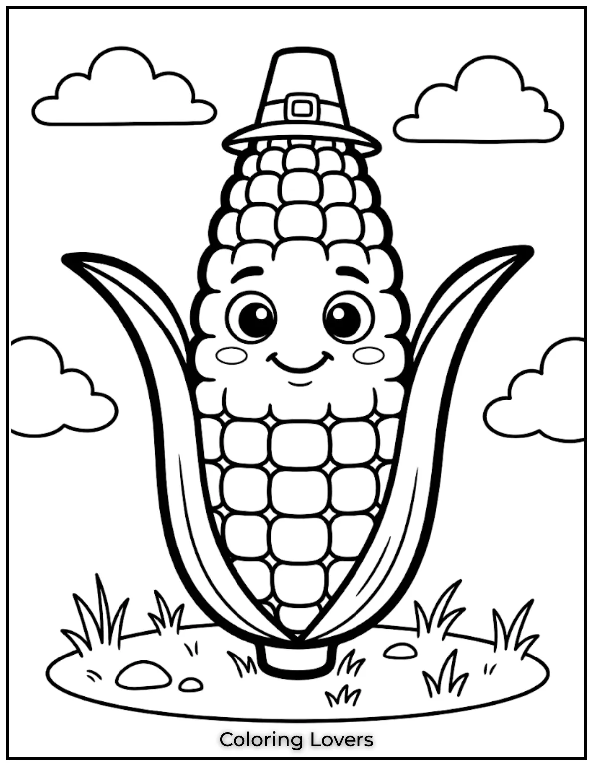 Fall in Love with These Adorable Corn Coloring Pages 12 A single corn coloring page keeps the design clean, simple, and perfect for beginners learning to color carefully.