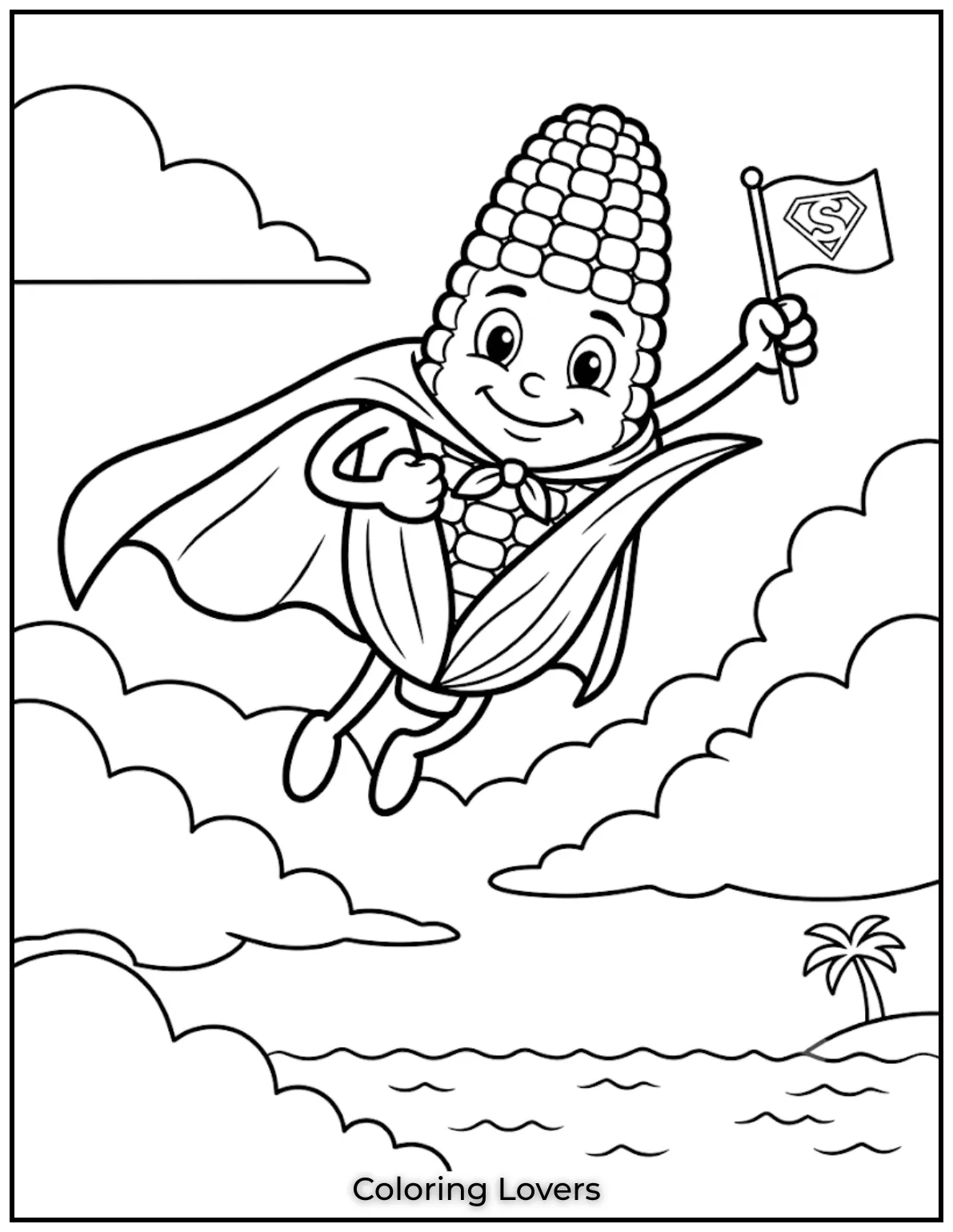 Fall in Love with These Adorable Corn Coloring Pages 16 This superhero corn coloring page inspires imagination using bold outlines, simple costumes, and fun action poses for everyone.