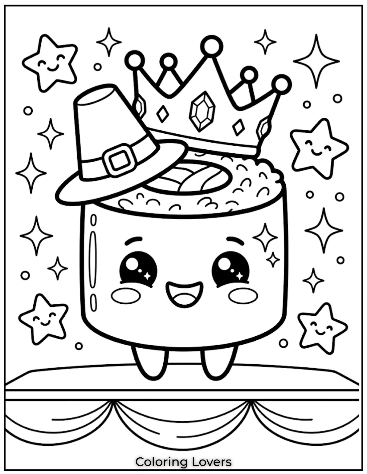 Cute Sushi Coloring Pages All Will Absolutely Love 7 This superstar sushi coloring page lets children imagine performing while creating colorful sushi artwork.
