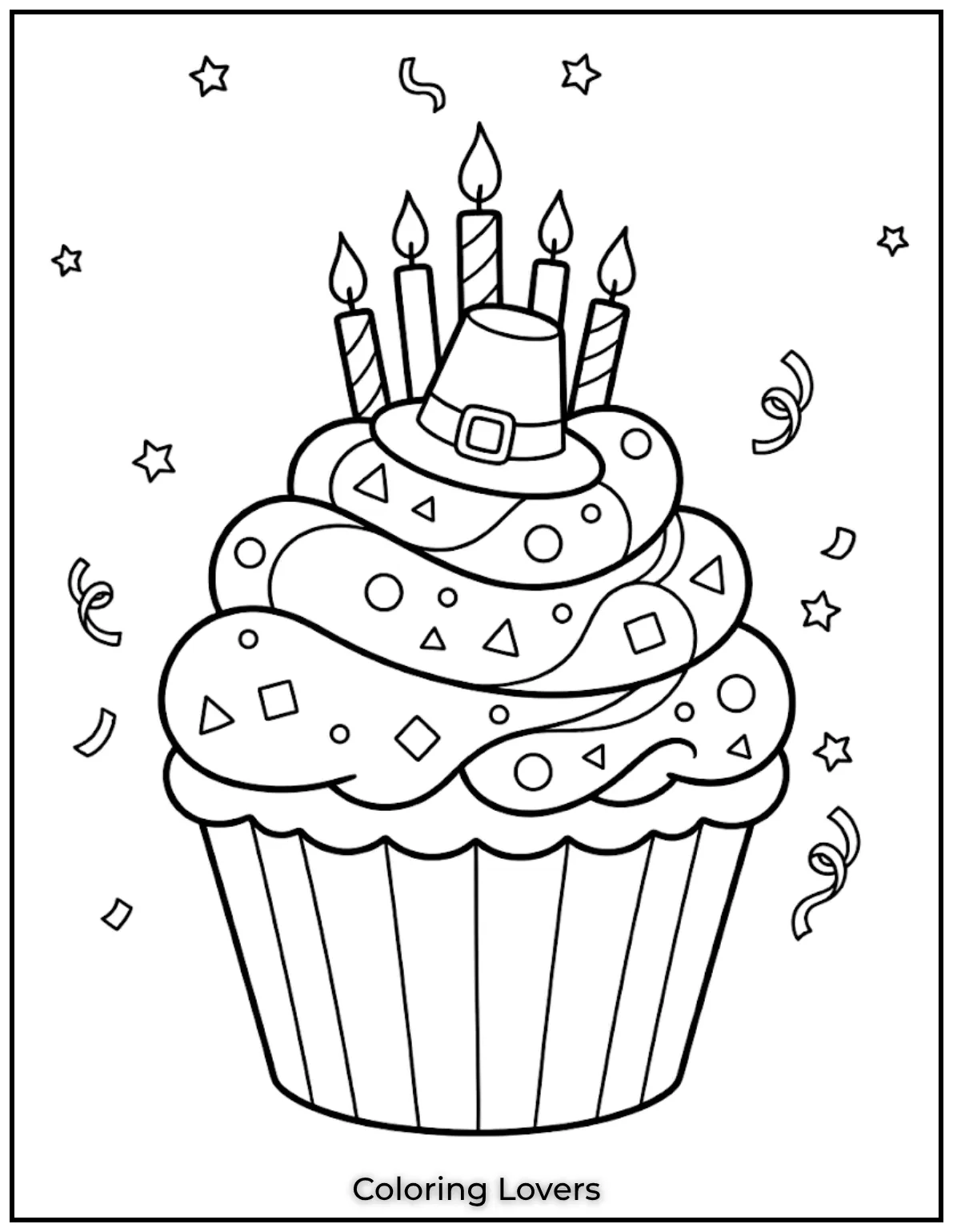 Surprising Cupcake Coloring Pages 19 Vanilla cupcake coloring page features soft creamy frosting, sprinkles, and simple coloring design.