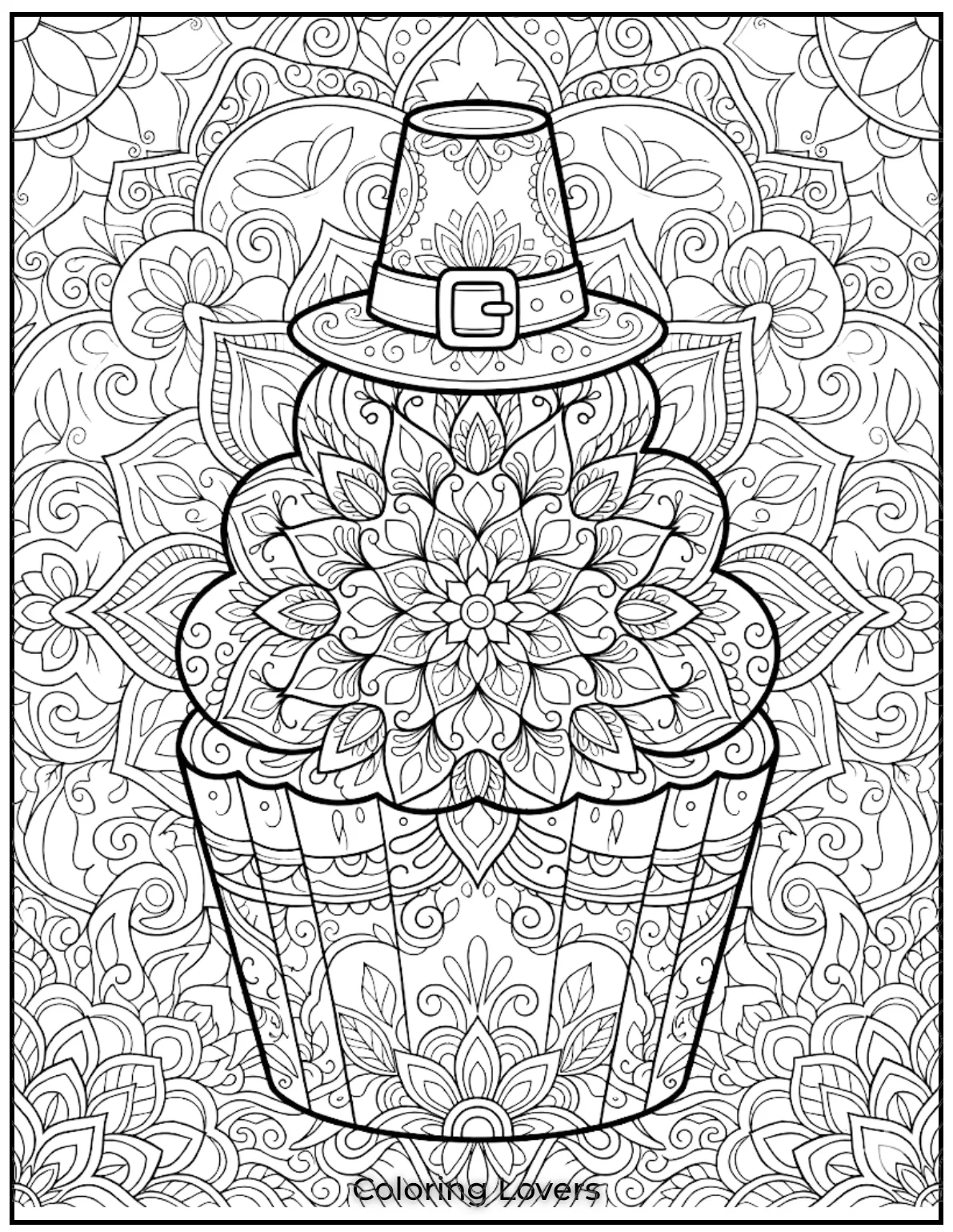 Surprising Cupcake Coloring Pages 17 Vintage cupcake coloring page features lace patterns, ornaments, swirls, and classic decorative style.