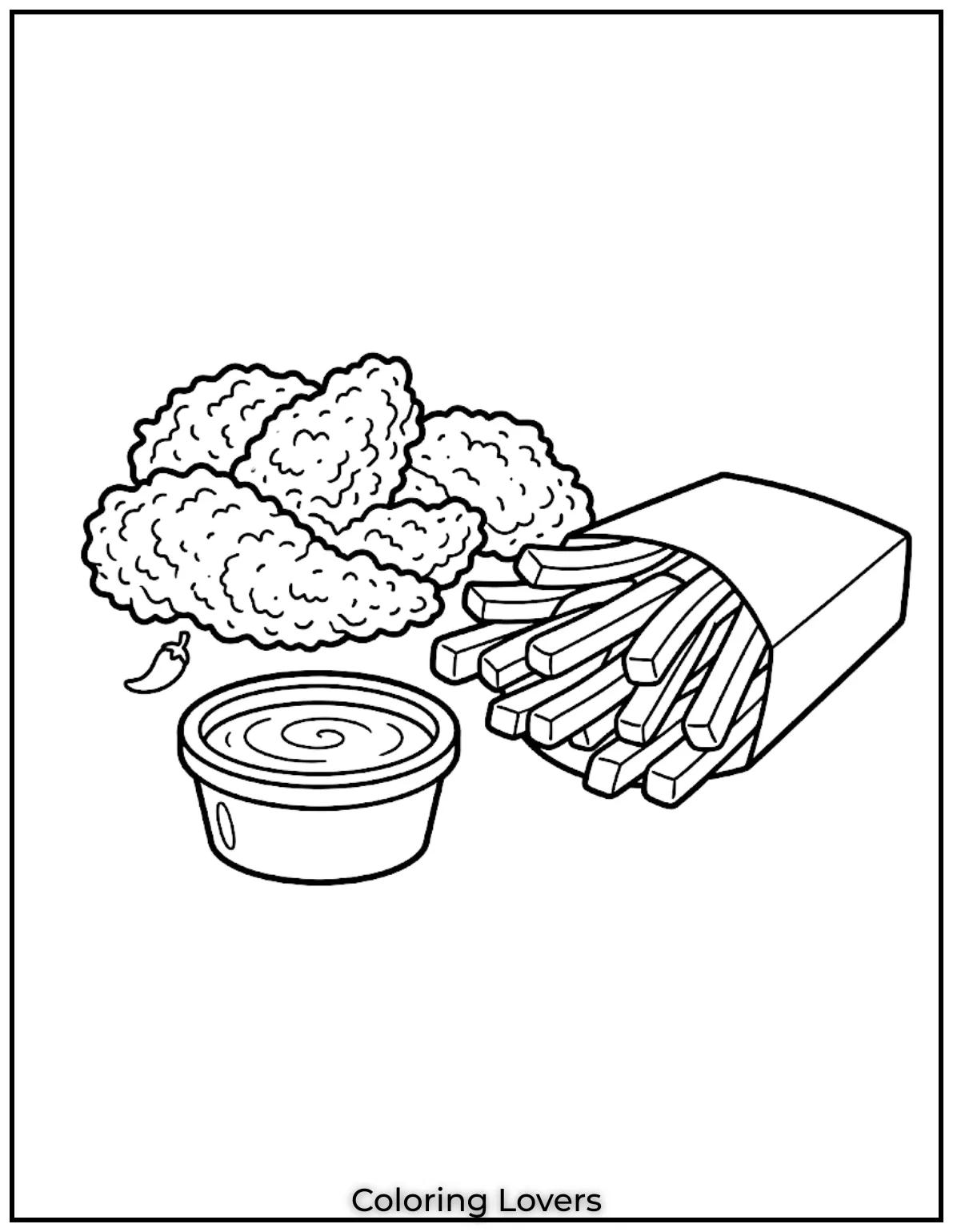Fried Chicken Coloring Pages That Kids Absolutely Love! 13 Zinger fried chicken coloring pages show spicy fillet chicken served with fries sauces and drinks