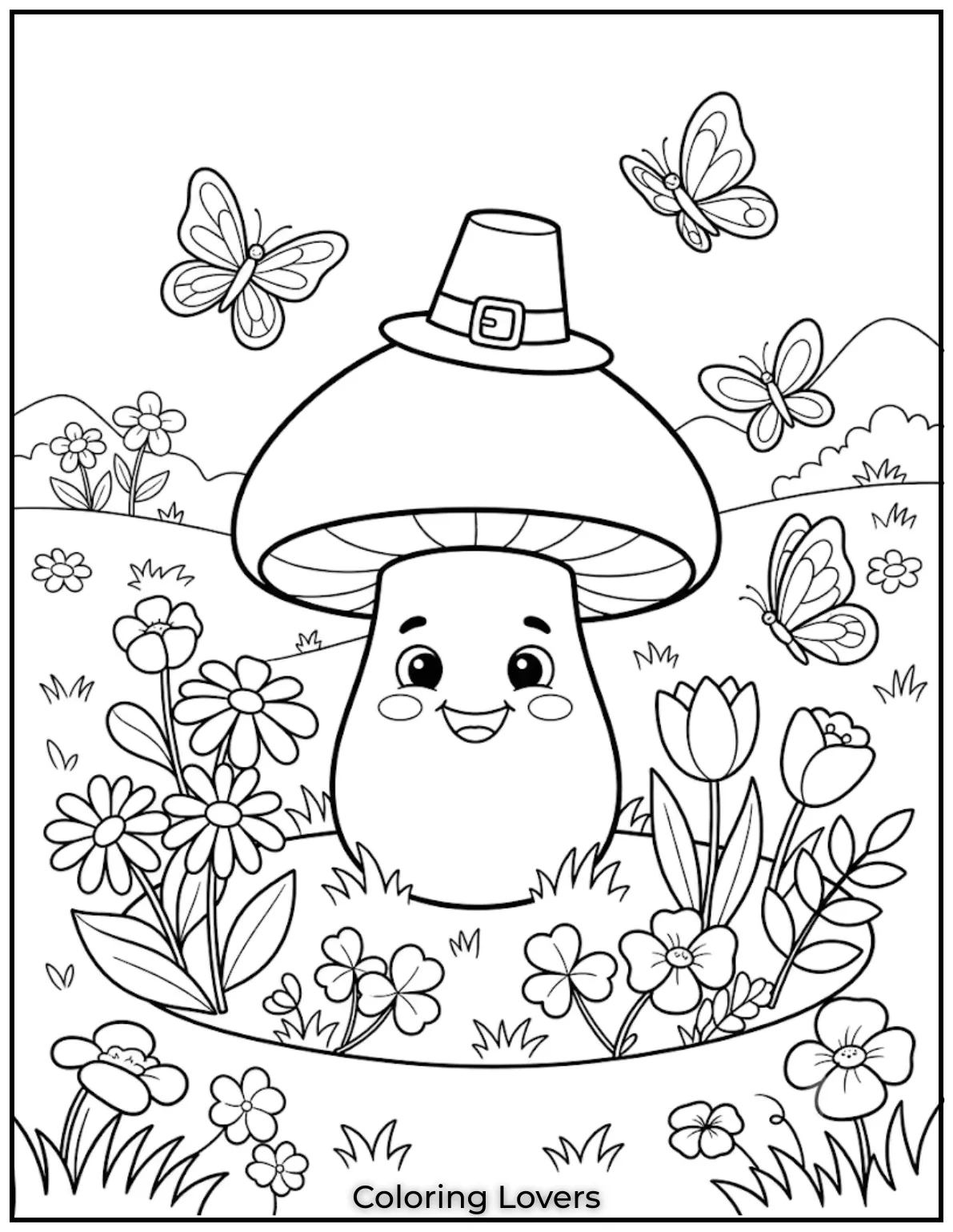 Amazing Mushroom Coloring Pages Kids Will Absolutely Love 8 Blooming flowers surround charming mushrooms, creating beautiful garden scenes that inspire relaxing creativity and colorful imagination every day.