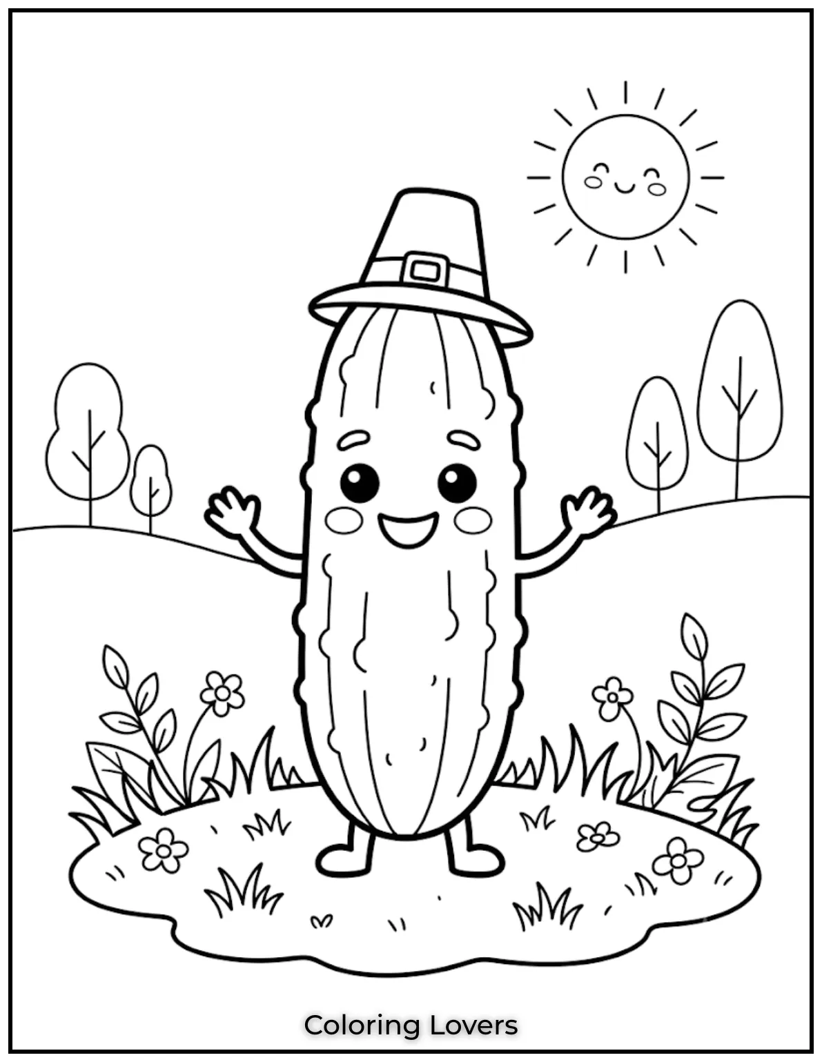 The Funniest Cucumber Coloring Pages You Need Today 3 A smiling cucumber welcomes colorful creativity through bold outlines, friendly expressions, and simple shapes for everyone today.