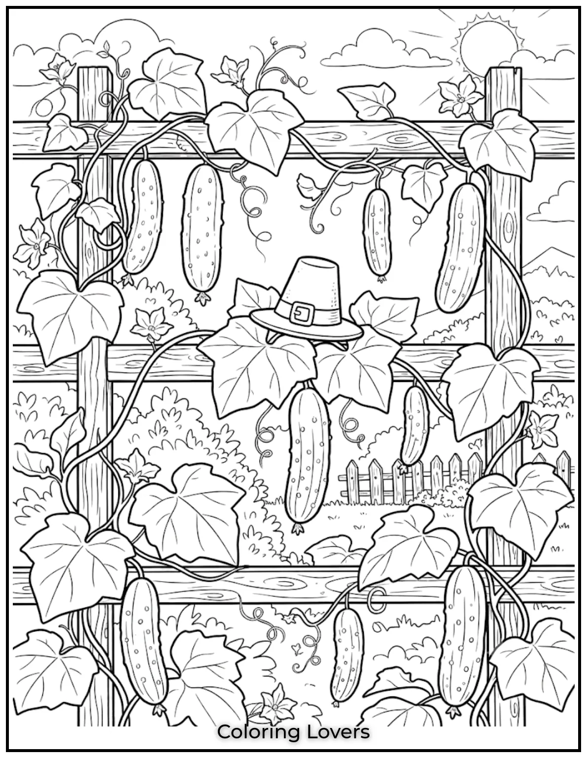 The Funniest Cucumber Coloring Pages You Need Today 22 Ripe cucumbers hang proudly from flourishing vines, celebrating harvest season through simple outlines and charming garden-inspired artwork beautifully.