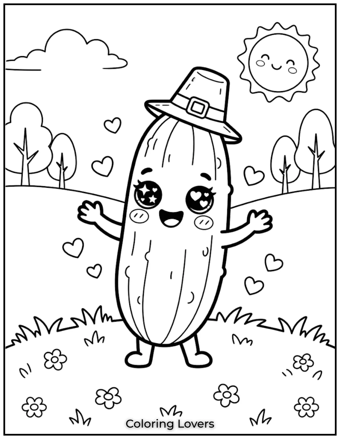 The Funniest Cucumber Coloring Pages You Need Today 4 Sweet cheeks, sparkling eyes, and adorable details transform this cucumber into a delightful page anyone can easily color