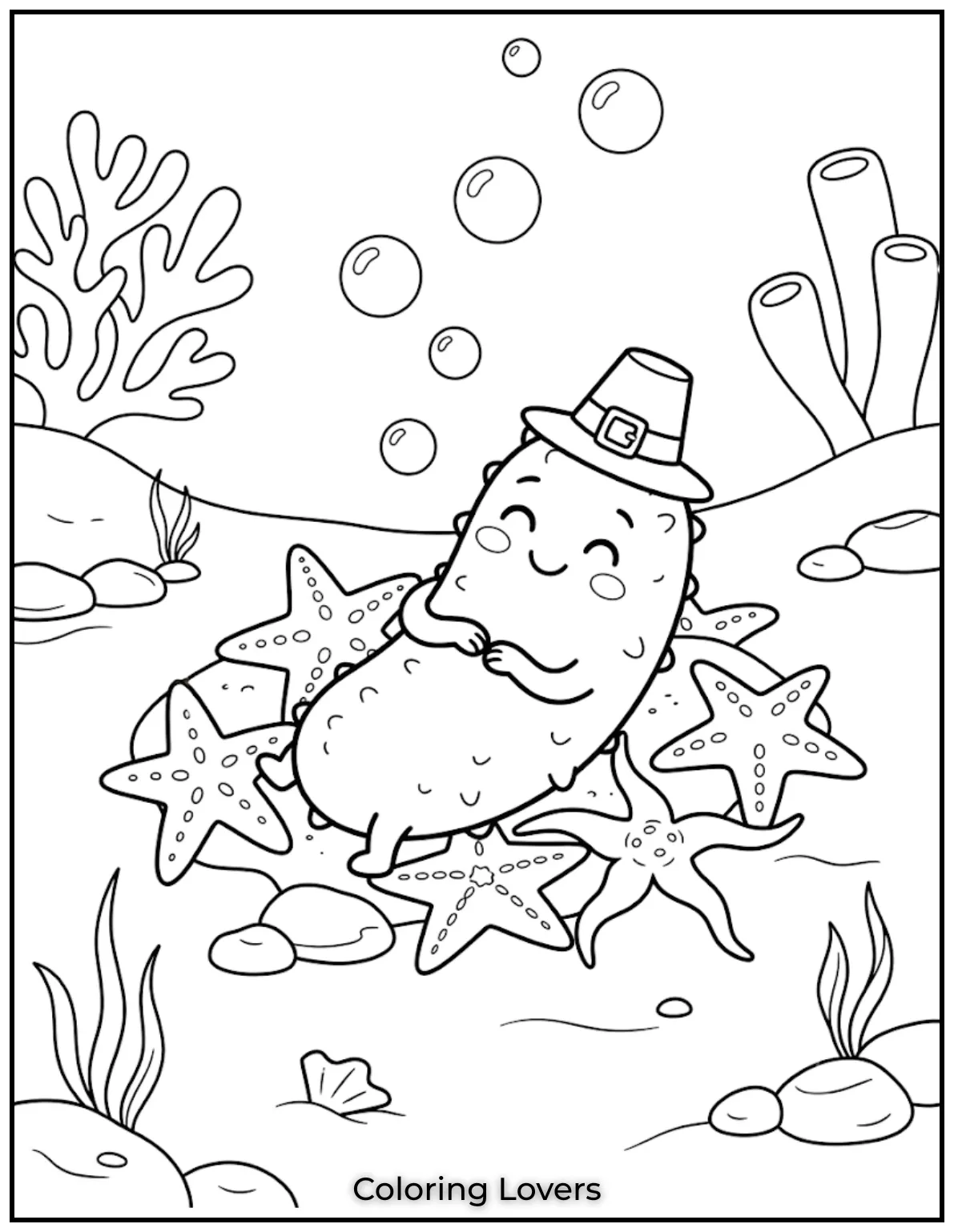 The Funniest Cucumber Coloring Pages You Need Today 13 Soft sandy seabeds, tiny starfish, and simple sea plants surround this friendly cucumber with relaxing printable scenery beautifully.