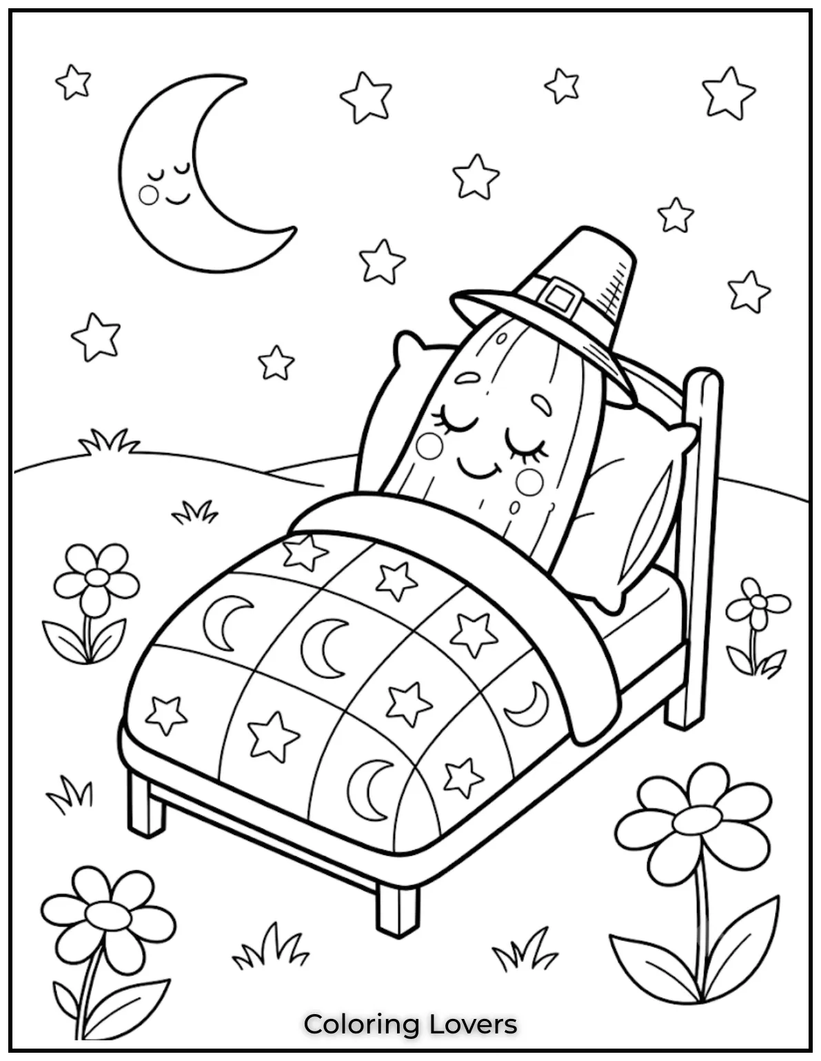 The Funniest Cucumber Coloring Pages You Need Today 6 Peaceful bedtime scenes featuring a resting cucumber create calming coloring moments with clear outlines and cozy little touches.