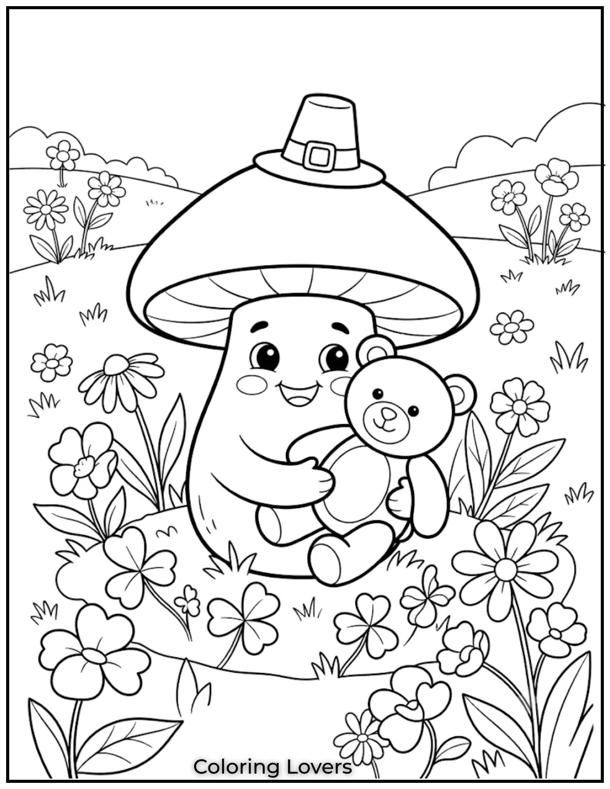 Amazing Mushroom Coloring Pages Kids Will Absolutely Love 13 Soft teddy companions beside smiling mushrooms create heartwarming scenes perfect for peaceful afternoons filled with colorful imagination together.