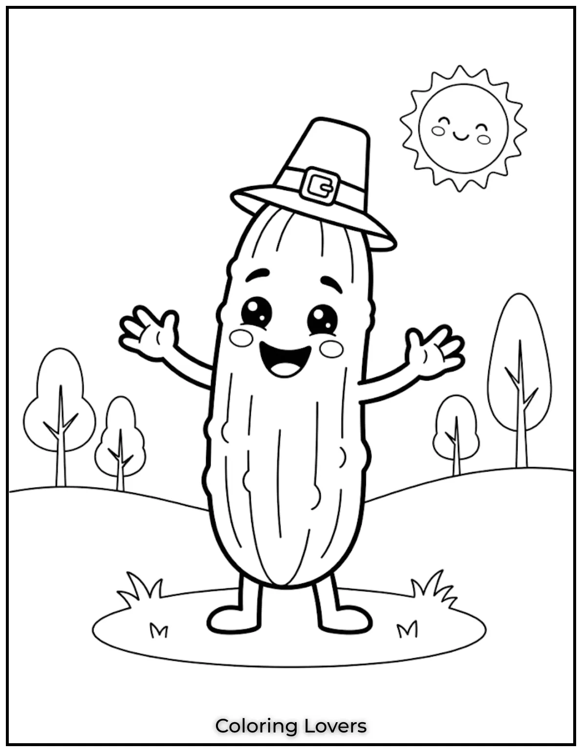 The Funniest Cucumber Coloring Pages You Need Today 9 Larry greets everyone with friendly waves, joyful expressions, and clean outlines that stay simple for every coloring enthusiast.
