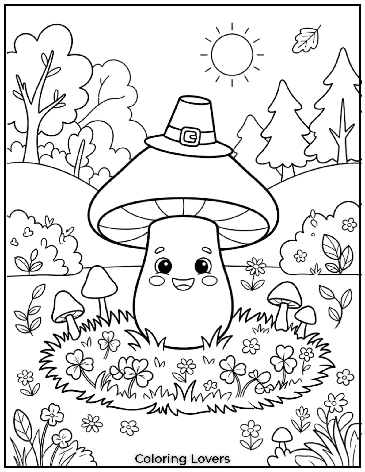 Amazing Mushroom Coloring Pages Kids Will Absolutely Love 4 Peaceful woodland scenery surrounds charming mushrooms, giving every page a calm nature feeling with delightful artistic inspiration.